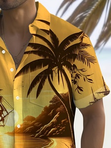 Pittura paesaggistica hawaiana a vela al tramonto 3D stampa digitale da <span class=keywords><strong>uomo</strong></span> <span class=keywords><strong>camicia</strong></span> a maniche corte con bottone di grandi dimensioni - Product Image 5