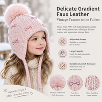 Casquette Tricotée Unisexe pour Enfants, Motif Nœud et Pompon Mignons, Côtelée, Épaisse et Chaude, 100% Acrylique – Idéale pour les Cadeaux de Fêtes et les Activités en Extérieur – Nouvelle Collection en Promotion
