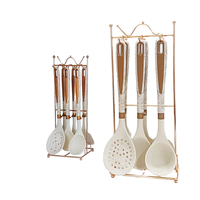 Ensemble d'ustensiles de cuisine en silicone 7 pièces avec pince à pâtes et écumoire, outils de cuisine avec support suspendu
