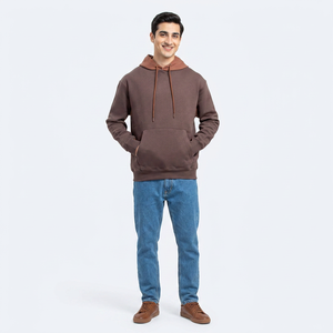 Sweat à capuche demi-zip en velours 100 % coton pour homme, coupe ample avec empiècements sur les manches, impression numérique hiver épaisse - Product Image 1