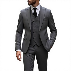 Traje de doble botonadura con cuentas para hombre, conjunto de tres piezas, corte ajustado, talla grande, para padrinos de boda, atuendo de boda para el <span class=keywords><strong>novio</strong></span>, poliéster - Product Image 1