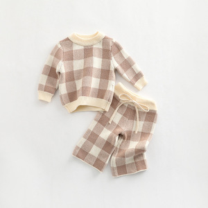 <span class=keywords><strong>2023</strong></span> usine coton bio tricot filles vêtements bébé garçons filles rayé ensemble enfants pull costume bébé vêtements vêtements - Product Image 1