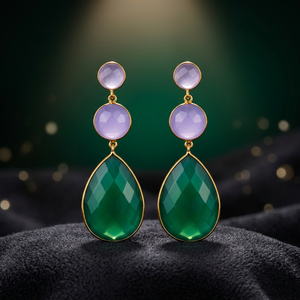 Pendientes Colgantes de Latón Hechos a Mano con Piedras Preciosas y Corte Esmeralda, Estilo Étnico para Fiestas - Product Image 4