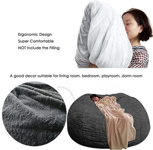 ชุดโซฟาผ้ากำมะหยี่หรูหรา พร้อมปลอกบีนแบ็ก 7 ฟุต 2 in 1 ไม่มีไส้ใน ปลอกสำหรับผู้ใหญ่เท่านั้น เก้าอี้เกมมิ่งตามหลักสรีรศาสตร์ สีเทา ขนาดใหญ่พิเศษ ให้ความอบอุ่น - Product Image 5