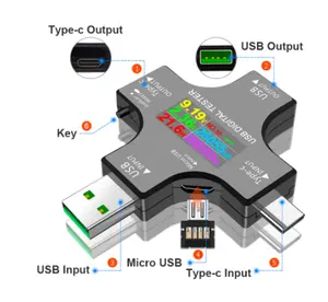 Voltmeter Digital DC, 12 In 1 Warna PD USB Tester Arus Tegangan Tipe-c Meter Amp Ammeter Detektor Power Bank Indikator Charger