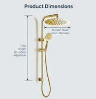 Ensemble de douche en laiton doré, système de douche pluie avec tête ronde de 20 cm, buses en silicone et douchette à main réglable de 80 à 120 cm