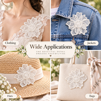 Applique florale 3D en dentelle blanche, broderie florale à coudre ou thermocollante pour robes, mariages, vêtements, sacs et projets DIY