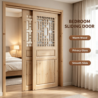 Wholesale Solid Fir Lattice Glass Sliding Door Natural Timber Sliding Door for House