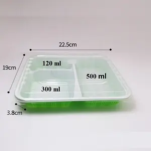 Boîte à lunch jetable Bento, micro-ondable, plastique écologique, à emporter, 3 compartiments