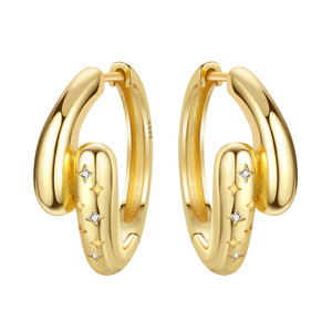 Boucles d'oreilles clous en argent 925 plaqué or 18 carats, serties de zircons en forme d'étoile octogonale et de fleurs d'<span class=keywords><strong>iris</strong></span>. Exsude l'élégance - Product Image 5