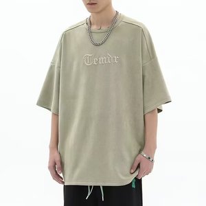 T-shirt da uomo in bianco dei pesi massimi nera alta qualità con grafica squadrata oversize T-shirt ricamate personalizzate per gli uomini - Product Image 4