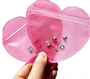 Pochette en forme de cœur découpée, sacs refermables rouges et roses, sacs en Mylar de forme spéciale pour cadre photo - Product Image 1