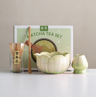 Bol à matcha en céramique en forme de fleur de lotus, fait main en porcelaine, élégant, avec glaçure flambe, pour cérémonie du thé matcha, avec bec verseur