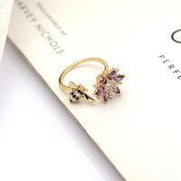 Bague ajustable pour filles en Zircon cubique, anneau ouvert en fleur d'abeille, nouvelle collection