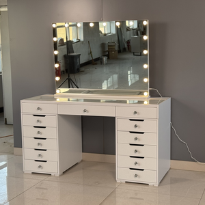 <span class=keywords><strong>Tavolo</strong></span> da Trucco Economico Bianco e Nero Stile Impressions con Piano in Vetro, Scrivania da Toeletta <span class=keywords><strong>per</strong></span> Maquillaje con Sedia e Specchio a Led - Product Image 2