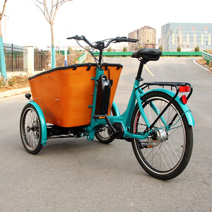 Vélo <span class=keywords><strong>cargo</strong></span> électrique familial à 3 roues, moteur central, cadre en alliage, caisse de chargement en bois, 4 passagers, tricycle électrique urbain pour adultes et familles - Grande promotion - Product Image 1