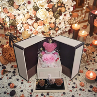 Boîte à bijoux double porte fleur éternelle pour collier Rose Graduation Noël Halloween Nouvel An Cadeaux pour la Saint-Valentin