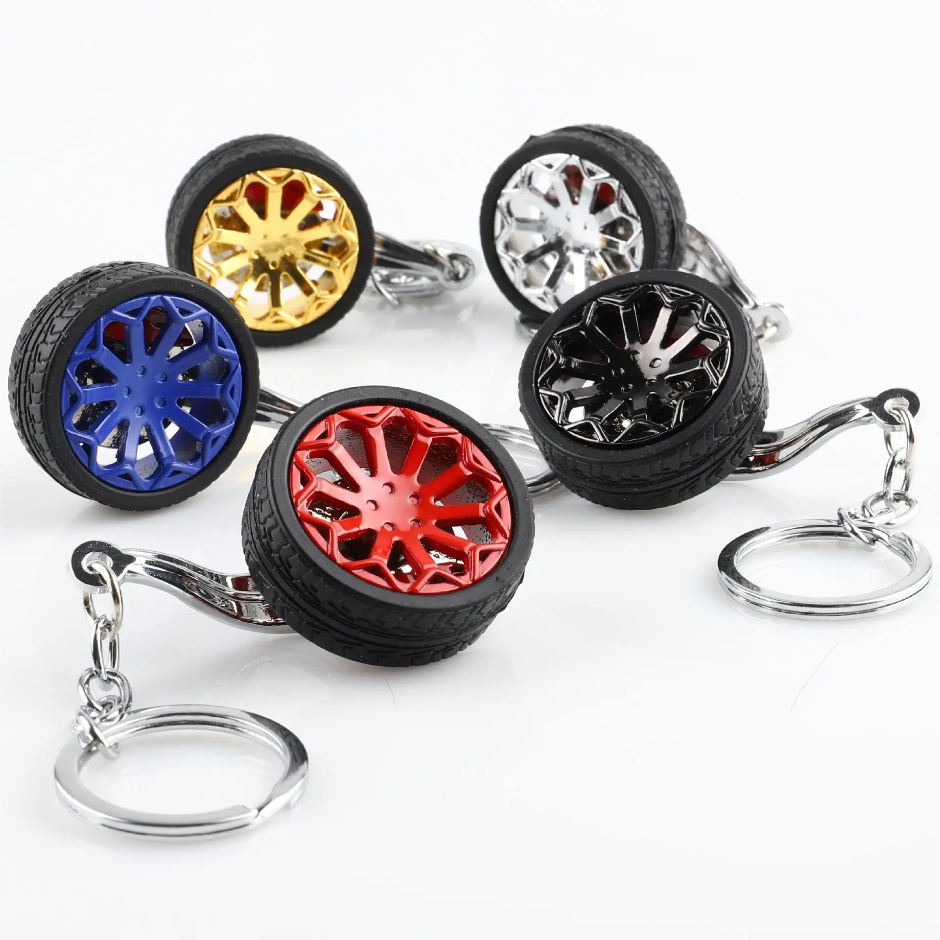 Wholesale Zinc Alloy Key Chain Wheel Rims tyre Keychain Wheel Hub Keyring Rotatable Auto Car Tire Keychain