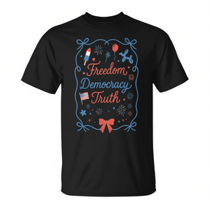 T-shirt unisexe Freedom Democracy Truth 4th Of July, col rond, manches courtes, impression numérique, design patriotique - Product Image 2