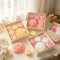 Set Hadiah Lilin Wangi Bentuk Bunga Peony Mewah dengan Kotak Jendela, Aromaterapi Buatan Tangan untuk Diwali Thanksgiving