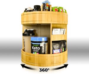Bamboo Cabinet Rotating Condiments Organizer Wood Lazy Susan Turntable 2 Layer Wood Spice Rack
