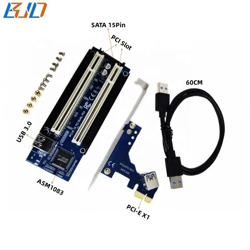 כפול חריץ PCI כדי PCI Express PCI-E 1X PCIe X1 מתאם הרחבה ממיר כרטיס לשולחן עבודה