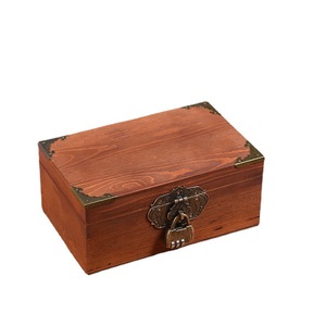 Caja de almacenamiento de madera maciza con cerradura, caja rectangular para joyería, organizador de cosméticos multifuncional de estilo retro - Product Image 1