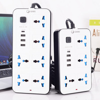 Enchufe de Extensión Eléctrico Universal de 6 Vías, 2 Metros, con 3 Puertos USB, 1 Tipo-C, 6 Tomas de CA, ABS, Aspecto Cobre, Disponible en Stock, para Hogar y Oficina