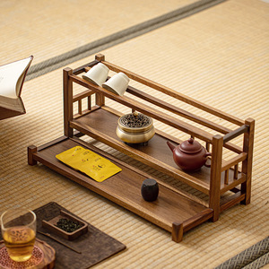 Estante de Almacenamiento de Té de Madera Maciza Wuxi Hall, Estante de Exhibición de Escritorio de Nogal de Dos Niveles para Organización de Juegos de Té - Product Image 2