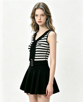 Robe en tricot rayée à col marin pour femme, robe mini sans manches de style preppy