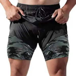 wholesale sports training short pants wholesale custom camo printed lining double layer gym running sweat shorts for men