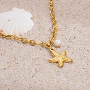 Collar con Colgante de Estrella de Mar en Acero Inoxidable Chapado en Oro de 18K para Mujer, Diseño Retro de Concha y Caracol, Cadena de Eslabones para Fiestas y Eventos - Product Image 4