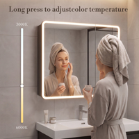 Miroir de salle de bain intelligent LED rectangulaire moderne en aluminium, avec boîte à mouchoirs intégrée, pour hôtels et villas, garantie 3 ans