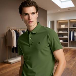 Chemise Homme Personnalisable Respirante ODM en Coton de Haute Qualité, Haut Décontracté à Manches Courtes Tricoté avec Logo Brodé et Boutons sur le Devant - Product Image 3