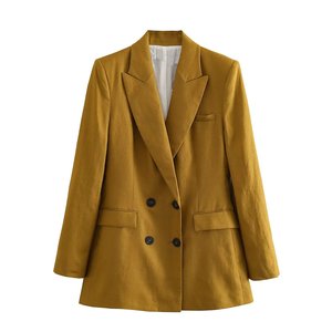 Costume de bureau pour femmes PB&ZA, nouvelle mode été <span class=keywords><strong>2023</strong></span>, polyester uni, blazer à double boutonnage, manches longues, col cranté - Product Image 3