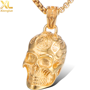 Unisex Stainless Steel <b>Skull</b> Pendant Necklace with Claw Setting Gold Color Fashion Jewelry <b>Gift</b> - Product Image 2
