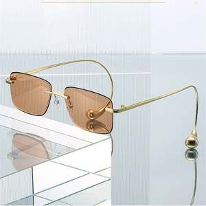 Lunettes de soleil carrées sans monture UV400 de luxe en métal avec perles, personnalisables avec logo, pour femmes, collection 2026 - Product Image 3