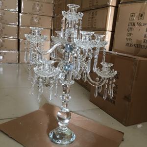 SH-044B gros bougeoirs <span class=keywords><strong>en</strong></span> cristal à 9 bras grand pas cher <span class=keywords><strong>en</strong></span> verre de mariage de candélabres avec cristaux suspendus - Product Image 5