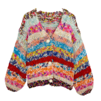 Cardigan en laine fait main pour femme, style formel, respirant, couleur bonbon, avec boutons, en crochet, automne-hiver, tricoté, à manches chauve-souris et bordure en fourrure