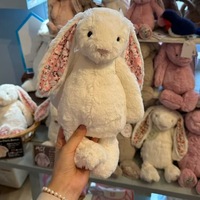 Peluche lapin super douce à oreilles tombantes marron patchwork pour Pâques, avec rembourrage en coton PP