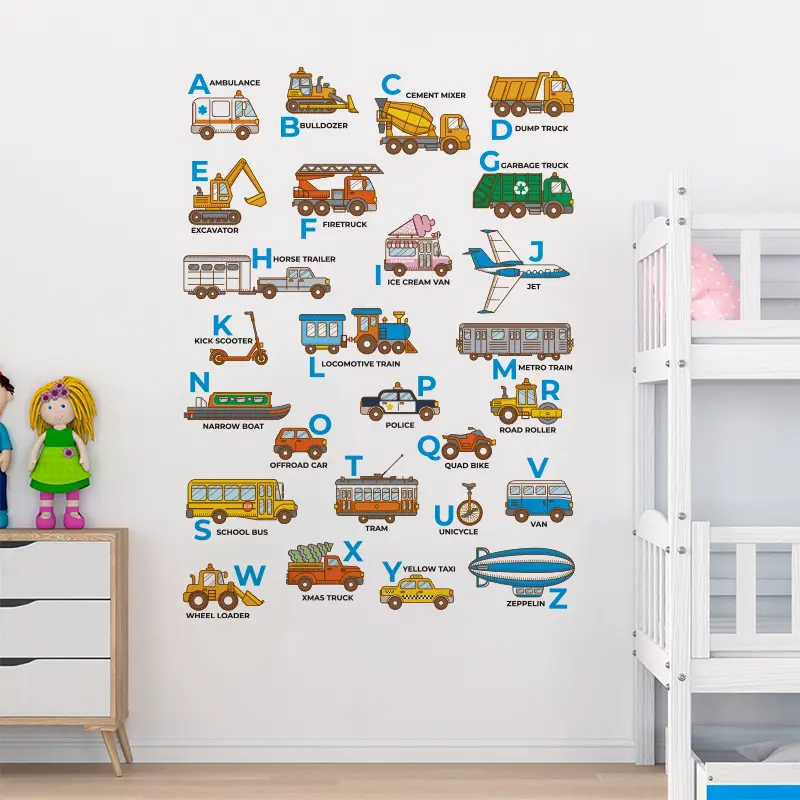 車の手紙の壁のステッカー幼稚園の子供部屋のレイアウト漫画幼児期の壁の装飾の壁のステッカーPVC取り外し可能