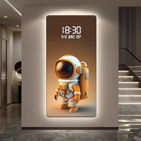 Tableau mural électronique personnalisable avec éclairage LED, motif astronaute Art Déco, en porcelaine cristalline, sans cadre, pour salon