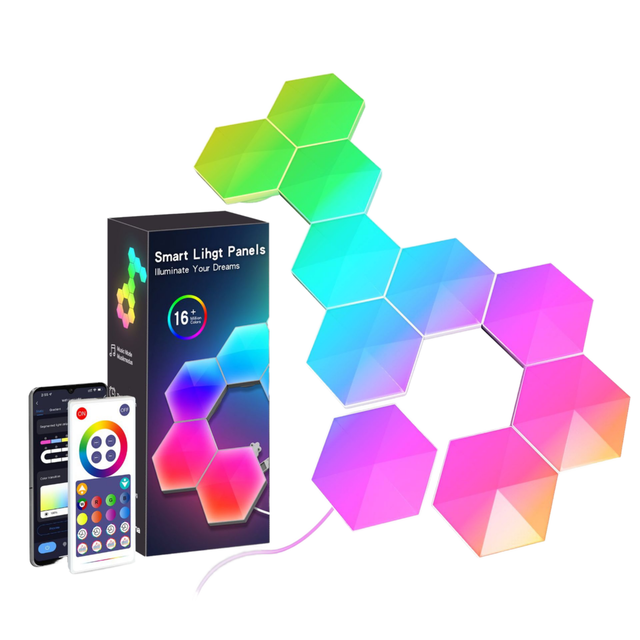 Hexagonal Wall Lamp RGB Gaming LED Panel Hexagons Room Gamer Wall Decorative Music Sync Hexagonal LED Honeycomb Wall Lights
