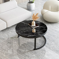 Ensemble de tables basses rondes modernes, table centrale de luxe avec plateau en pierre frittée et structure en métal doré pour le mobilier de salon