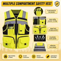 Gilet de sécurité réfléchissant 3M personnalisé avec logo, haute visibilité, multi-poches, en tissu Oxford, fermeture éclair YCC pour la construction, vente en gros, fabrication