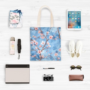 Wholesale Custom Cherry Blossom Sakura Watercolour Eco Friendly Recycle Reusable Shoulder Bag Grocery <b>Handbag</b> - Product Image 5