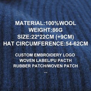 Customized Fashion Knitted Unisex Ribbed <b>Beanie</b> Cap Solid Merino <b>Wool</b> Winter <b>Hats</b> - Product Image 2