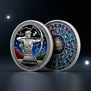 Moneda Conmemorativa de los Doce Signos <span class=keywords><strong>del</strong></span> Zodiaco, Diseño de Libra en Relieve 3D de Doble Cara, Disco Astrológico de Aleación, Artículo de Colección y Recuerdo - Product Image 1