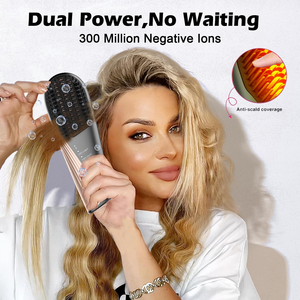 Battery-Powered 35W Bristle Straightener <b>Brush</b> Heating Temperature Display Anti-scald Design 3 Temperature Settings Household - Product Image 6
