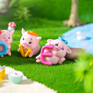 かわいい豚のフィギュアケーキトッパー、愛らしい豚のミニフィギュアおもちゃ、プラスチック製の動物セット、家の机や誕生日パーティーの飾り付けに - Product Image 3